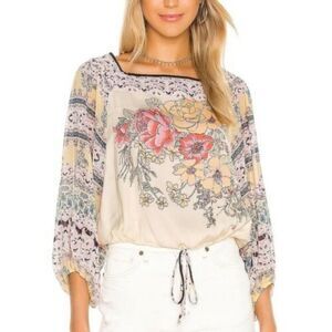  Free People Blue Nile Printed Top 1103 Ivory Combo Size Small